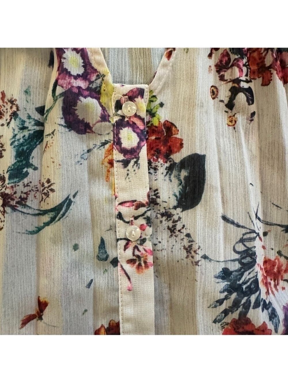 Bishop + Young Accordion Pleated Sheer Floral Blouse Size Small - Picture 3 of 16